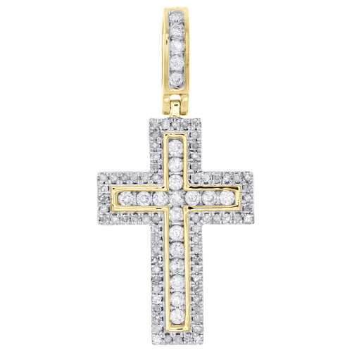 10K Yellow Gold Genuine Diamond Cross Pendant 1.35" Channel Set Charm 3/4 CT.