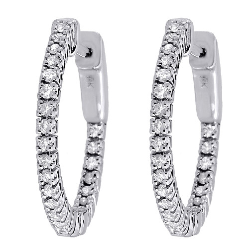 Diamond In & Out Hoops Ladies 14K White Gold Round Fashion Earrings 0.35 Tcw.