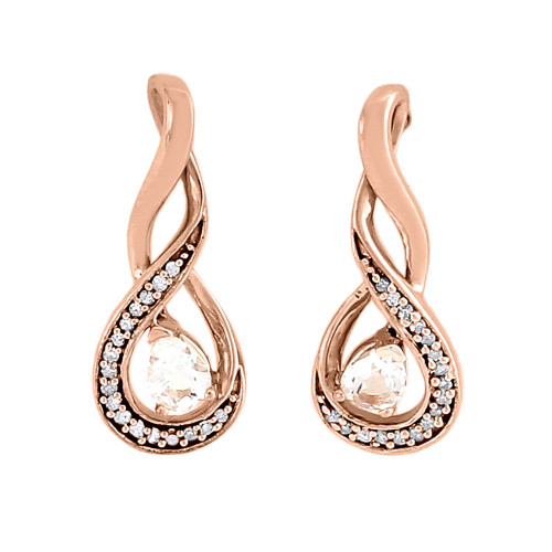 Diamond Morganite Infinity Earrings 10k Rose Gold Pear Shape Danglers 0.70 Tcw