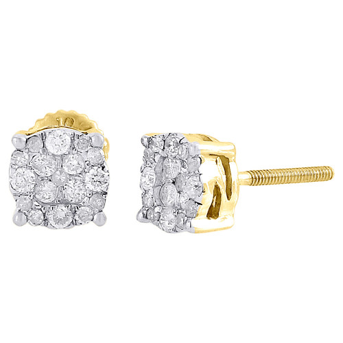 Diamond Earrings Mens & Ladies 10K Yellow Gold Round Cut Circle Studs 0.27 Tcw.
