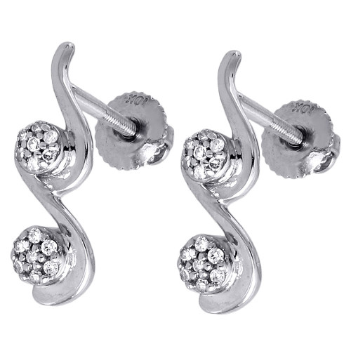 Diamond Stud Earrings 10K White Gold Ladies Round Cut Pave Danglers 0.08 Ct.