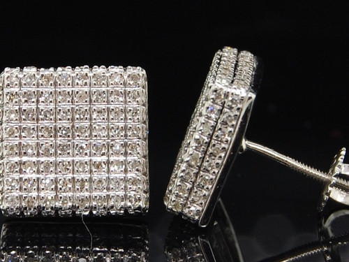 MENS 10K WHITE GOLD .54C DIAMOND 3D CUBE STUD EARRINGS