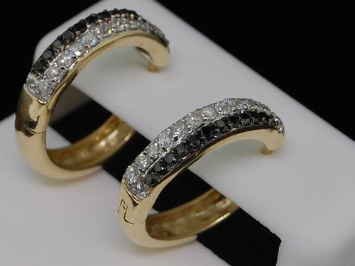 Black Diamond Hoops 14K Yellow Gold Ladies Fashion Snap Closure Earrings 0.70 Ct