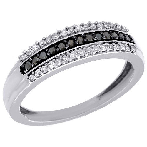 Black & White Diamond Cocktail Band .925 Sterling Silver Ring 0.26 Ct.