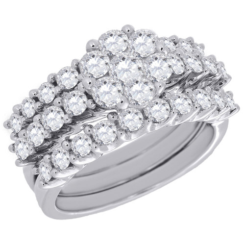 3 Piece Diamond Bridal Set Ladies 14K White Gold Wedding Engagement Ring 2 Ct.