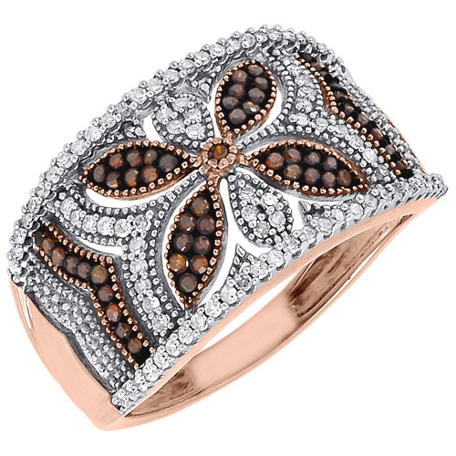 Red Diamond Fashion Right Hand Band 10K Rose Gold Designer Cocktail Ring 0.40 Ct