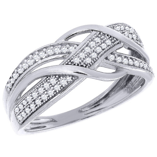 Diamond Intertwine Swirl Fashion Band 10K White Gold Round Cut Ring 0.20 Ct.