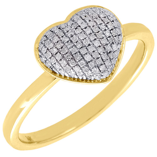 Anillo de corazón de diamantes para mujer, oro amarillo de 14 k, banda prometida de talla redonda, 0,18 TCW.