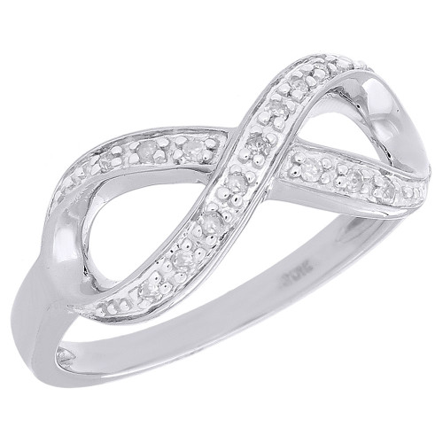 Diamond Infinity Fashion Right Hand Cocktail Ring Ladies 10K White Gold 0.08 Ct.