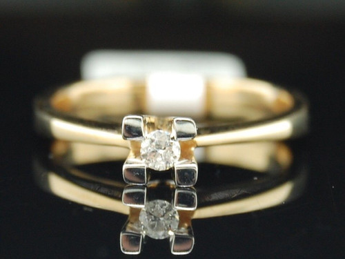 Diamant solitaire förlovningsring 14k gult guld runt bröllopslöfte 1/10 tcw