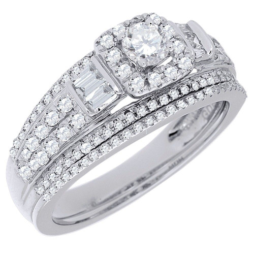 Solitaire Diamond Bridal Set Round Cut Engagement Ring 14K White Gold 0.82 Ct.