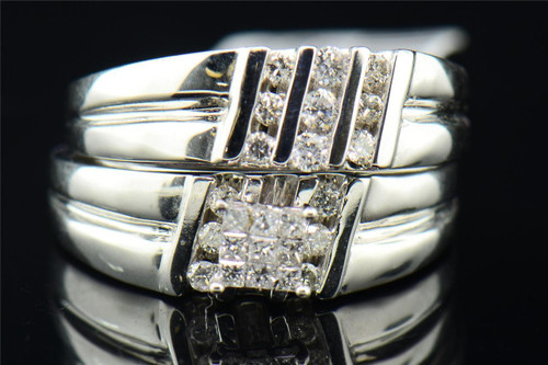 Ladies 14K White Gold Princess Cut Diamond Engagement Ring Bridal Set 0.47 ct.