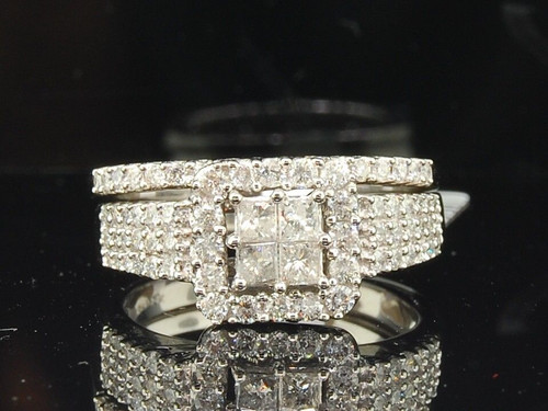 Diamond Engagement Ring Ladies 14K White Gold Princess Square Halo Design 1 Tcw.