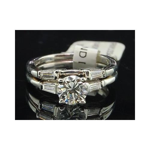 14K White Gold Round Cut Solitaire Diamond Engagement Wedding Ring Set 1 Ct.