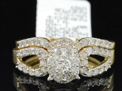 10K Yellow Gold Round Cut Diamond Solitaire Engagement Wedding Bridal Set .77 Ct