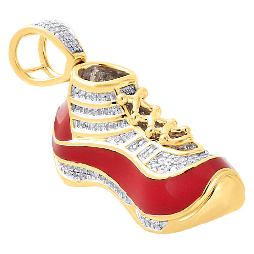 10k Yellow Gold Diamond Pendant Red Enamel Jumpman Jordan 23 Shoes 0.50 Ct 1.50"