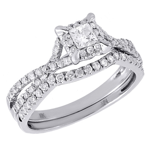 Diamond Solitaire Engagement Ring White Gold Princess Cut Bridal Set 0.61 Tcw.