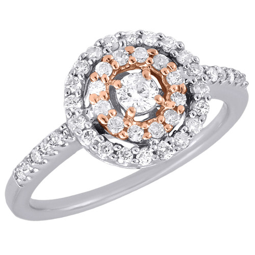 10K Two Tone Gold Round Diamond Ring Fashion Double Circle Band 0.50 Ct.