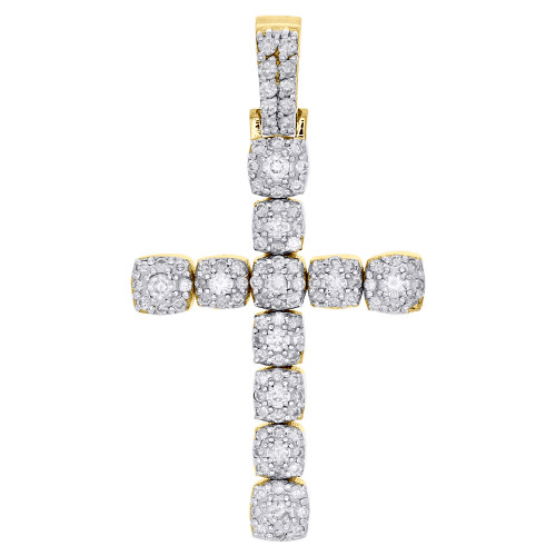 10K Yellow Gold Genuine Diamond 3D Cross Flower Set Pendant 1.85" Charm 1.65 Ct.