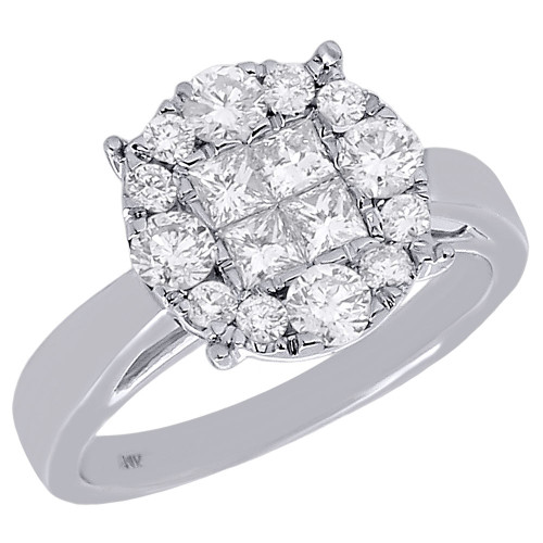 14K White Gold Princess & Round Cut Diamond Soleil Engagement Ring 1.00 Ct.