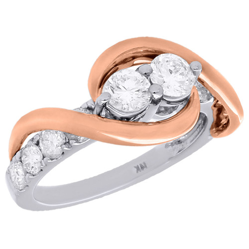 14K White & Rose Gold Two Stone Diamond Engagement Ring Friendship Swirl 1.50 Ct