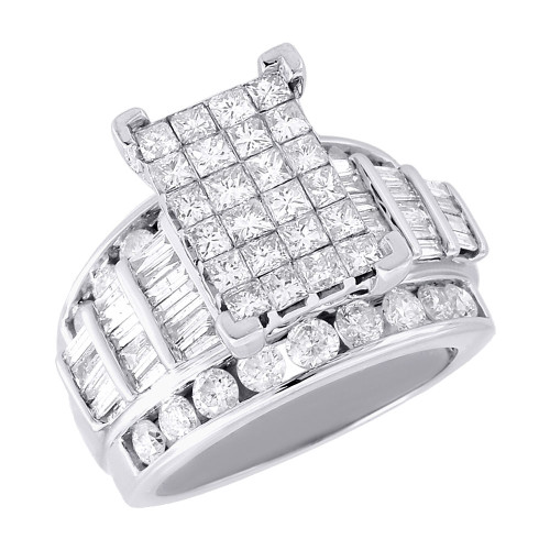 Diamond Engagement Wedding Ring Ladies 14K White & Yellow Gold Round Cut 3 Tcw