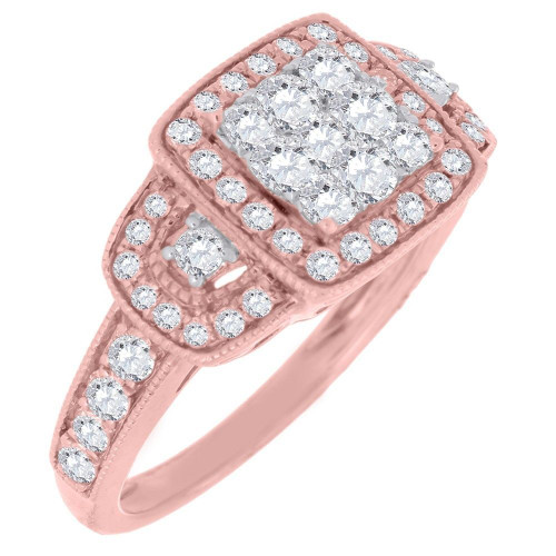 Diamond Engagement Ring 14K Rose Gold Ladies Halo Style Round Cut 0.98 Ct.