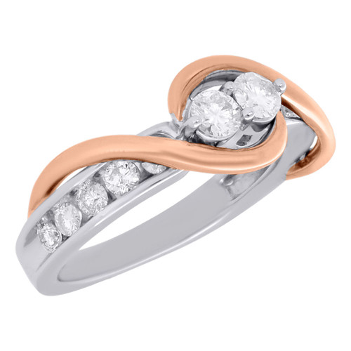 14K White & Rose Gold Two Stone Diamond Engagement Ring Friendship Swirl 3/4 Ct.