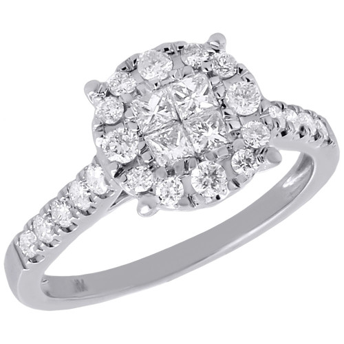 14K White Gold Princess & Round Cut Diamond Soleil Engagement Ring 0.75 Ct.