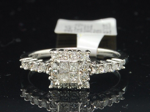 Diamond Engagement Ring 14K White Gold Square Halo Princess Cut 1/2 Ct