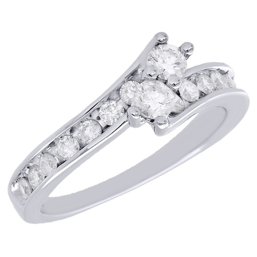 bague de fiançailles en or blanc 14 carats avec deux diamants en pierre, contournement de l'amour et de l'amitié 3/4 ct