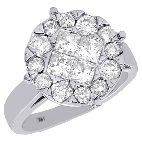 14K White Gold Princess & Round Cut Diamond Soleil Engagement Ring 2.00 Ct.