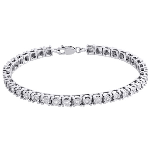 pulsera de tenis con diamantes genuinos de 1 fila, conjunto milagroso de plata de ley 925 de 7" | 1 qt.