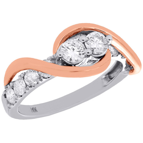 14K White Gold Two Stone Diamond Love & Friendship Swirl Engagement Ring 1 CT