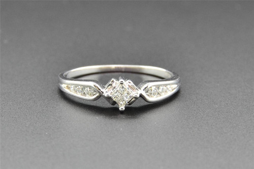 Princess Cut Diamond Engagement Ring 14K White Gold Round Journey Design 0.15 Ct