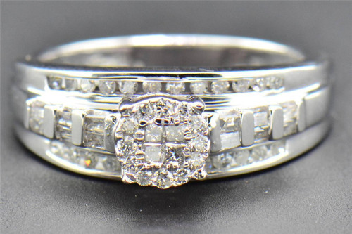 Diamond Engagement Ring 10K White Gold Princess & Round Cut Soliel Head 1/2 CT