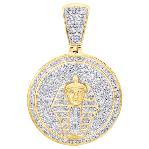 10K Yellow Gold Real Diamond Pharaoh Sphinx Medallion Pendant 1.5" Charm 1/2 CT.