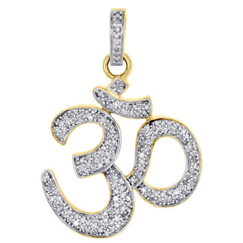 10k Yellow Gold Genuine Diamond OM Symbol Hindu Pendant 1.10" Pave Charm 1/2 CT.