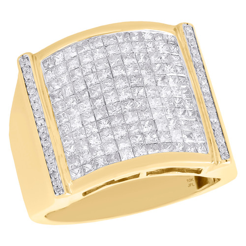 Mens 10K Yellow Gold Princess Cut Diamond Domed Pinky Statement Ring 18mm | 2 CT