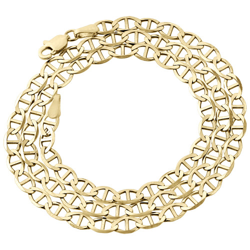 Real 10K Yellow Gold Solid Flat Mariner Chain 4mm Necklace Plain 16-30 Inches