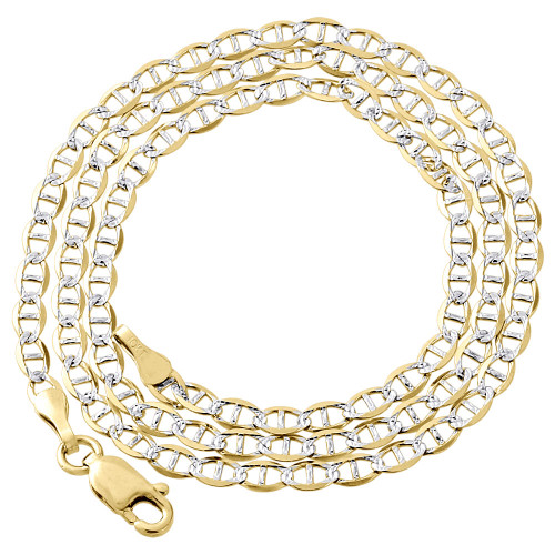Real 10K Yellow Gold Diamond Cut Solid Mariner Chain 3mm Necklace 16-26 Inches