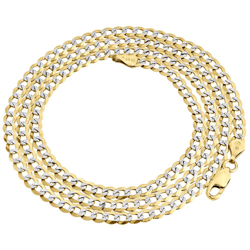 Real 10K Yellow Gold 3.5MM Solid Pave Style Cuban Link Chain Necklace 16-30"