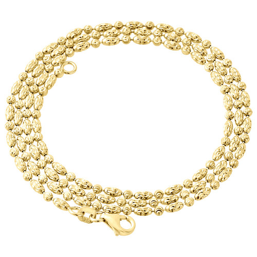 10K Yellow Gold 2MM Beaded Typhoon Moon Cut Italian Chain Necklace 16 - 24 Inch