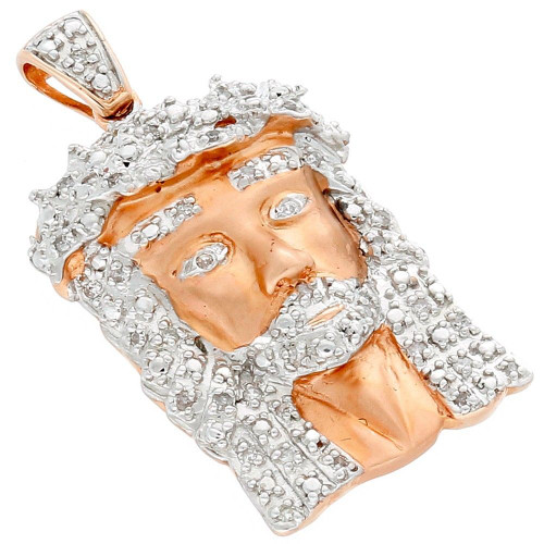 Real Diamond Micro Mini Jesus Face Pendant 10K Rose Gold 0.25 Ct Round Cut Charm