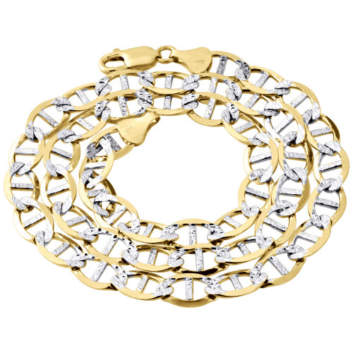 Echte 10-Karat-Gelbgold-Diamantschliff-Massivmariner-Kette, 9-mm-Halskette, 22-30 Zoll