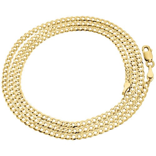 Real 10K Yellow Gold 2.50mm Solid Plain Cuban Link Style Chain Necklace 16-30"