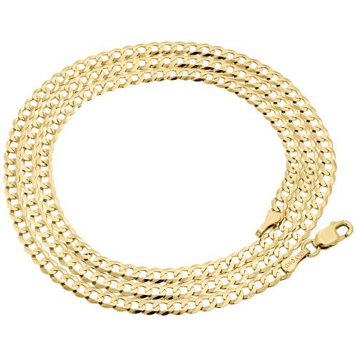 Real 10K Yellow Gold 3.0MM Solid Plain Cuban Link Style Chain Necklace 16-28"