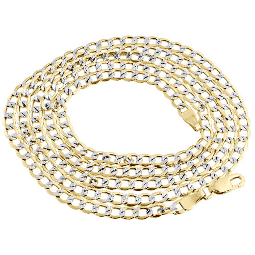 Mens 10K Yellow Gold Diamond Cut Curb Cuban Chain Necklace Pave 3.5mm 16-30 Inch