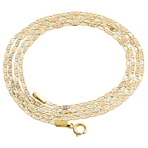 Real 10K Tri-Tone Gold Solid Valentino Link Chain 1.50mm Necklace 16 - 24 Inches