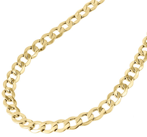 Mens Real 10K Yellow Gold Hollow Cuban Curb Link Chain Necklace 6.50mm 20-30"